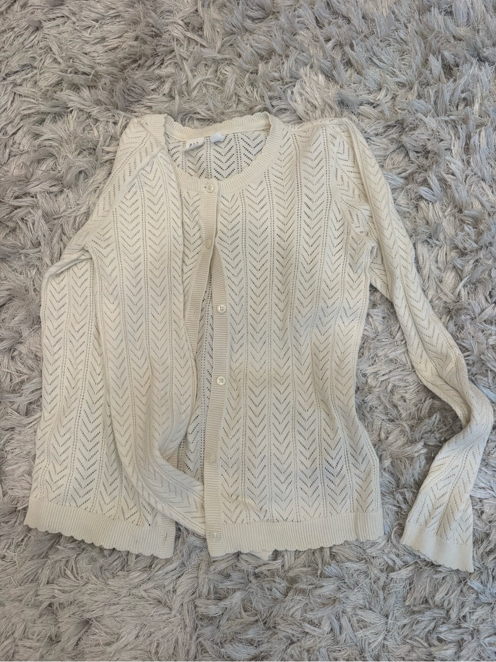 Cream Openwork Button-Front Knit Cardigan